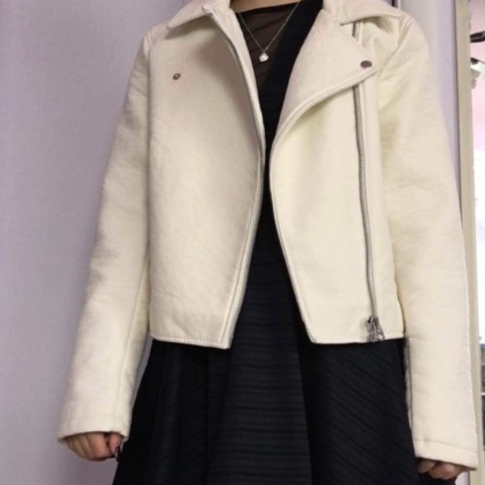TOPSHOP White leather jacket Size 6